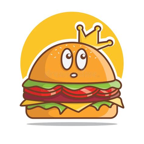 Cute Burger King Crown Burger Cartoon Logo Character Mascot Illustration Stock Illustration ...