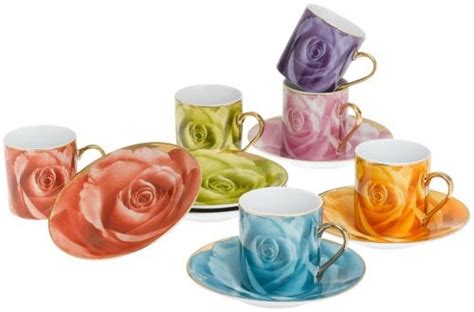 Yedi Houseware Classic Coffee and Tea Rose Espresso Cups and Saucers, Set of 6 - Ice Tea Pot