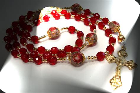 Etsy Rosary Guild Team: Divine Mercy Chaplet in Ruby Red with Tensha Bead Paters