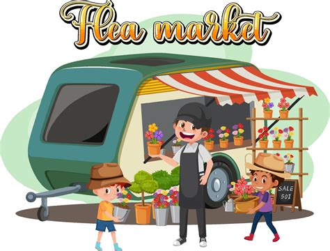 Flea market concept with cartoon character 6412398 Vector Art at Vecteezy