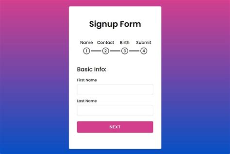 Multi-Step Form With Step Progress Bar Using JavaScript