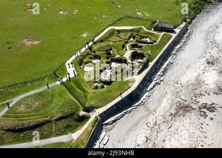 Aerial view of Skara Brae Neolithic settlement, Bay of Skaill, Orkney West Mainland, Orkney ...