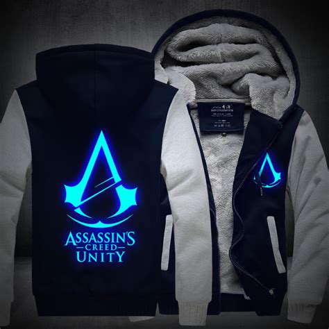 2016New Winter Fashion Luminous pattern Assassin Creed Hoodie Zipper Sweatshirt Ticken Cool ...