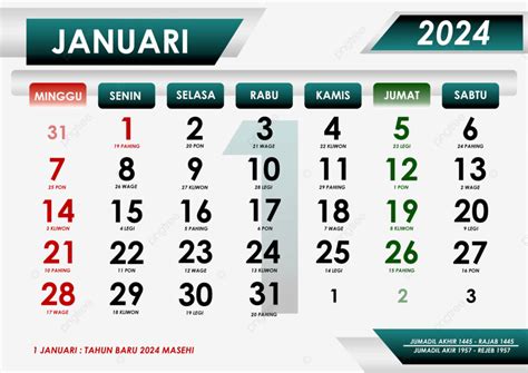 Kalender Januari 2024 Bersamaan Dengan Tanggal Merah Hari Raya Jawa Dan ...