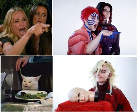 four different pictures with people and cats in the middle one has a ...