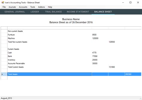 Ivan's Accounting Tools Documentation - Partial Balance Sheet