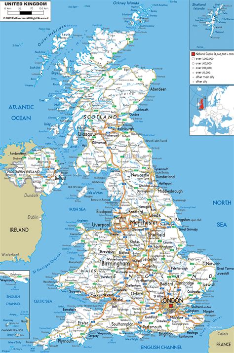 Large road map of United Kingdom with cities and airports | United ...