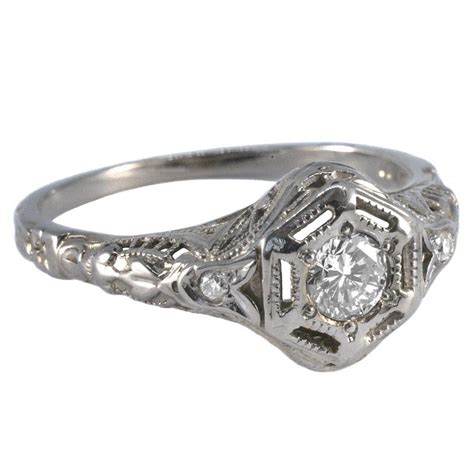 Art Deco 18ct White Gold, Diamond Filigree Ring - Antique And Vintage Elegance Online Australia ...