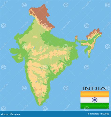 India. Detailed Physical Map Of India Colored According To Elevation ...