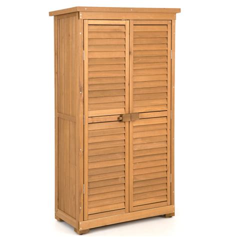 Outdoor Wooden Garden Tool Storage Cabinet - Costway