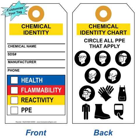 Chemical Identity - PPE Symbols Tag with Tie HAZCHEM-50950