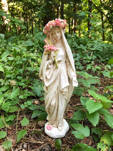 Virgin Mary Statue With Lilies Catholic Statuette Indoor - Etsy