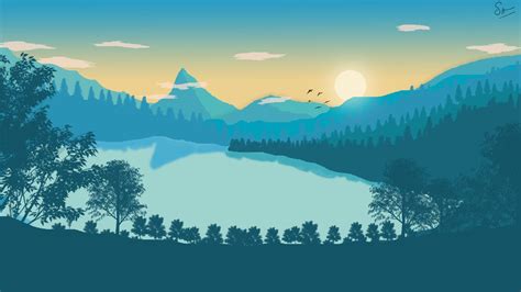 A flat landscape wallpaper I made. : r/AdobeIllustrator