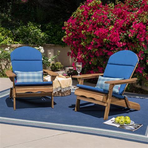 Malibu 2pk Acacia Wood Adirondack Chairs - Natural/Blue - Christopher Knight Home - Patio and ...