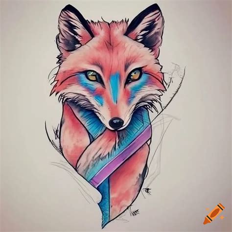 Fox tattoo with transgender flag colors