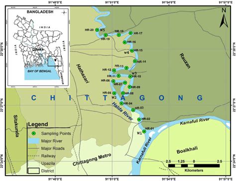 Location map and sampling points in the Halda river, Bangladesh ...