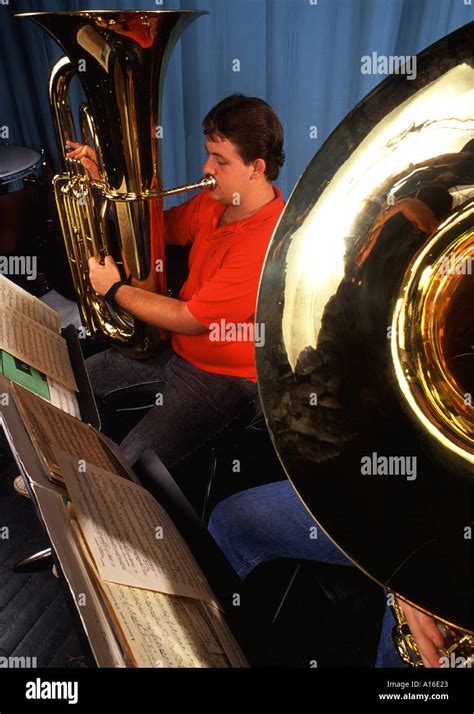 High school band tuba players in concert Stock Photo - Alamy