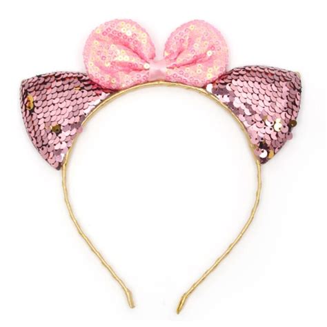 2018 Cute Cat Ear Headband Glitter Sequins Hair Bow Mickey Headband With Ears Animal Ears ...