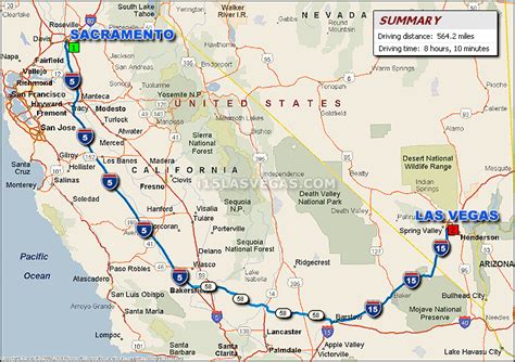 Sacramento to Las Vegas Driving Distance Map