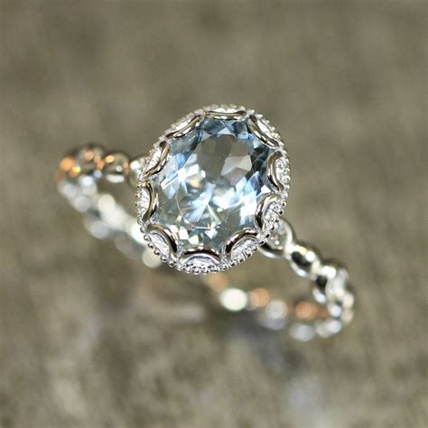 Cushion aquamarine engagement ring vintage scallop diamond - mrynworks