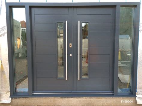 contemporary double doors grey with fingerprint reader | Contemporary front doors, Modern ...