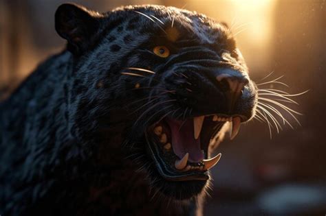 Premium AI Image | Angry roaring Panther High quality illustration Generative Ai