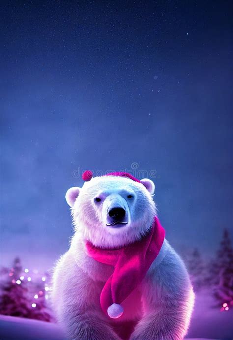 Christmas Polar Bear in the Winter Landscape. Polar Bear Santa. Magical ...