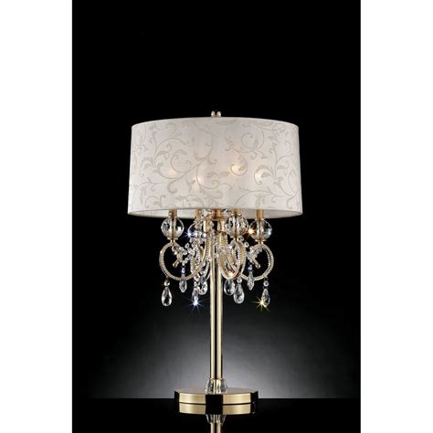 Chandelier Table Lamp with Hanging Crystals and Floral Pattern Shade ...