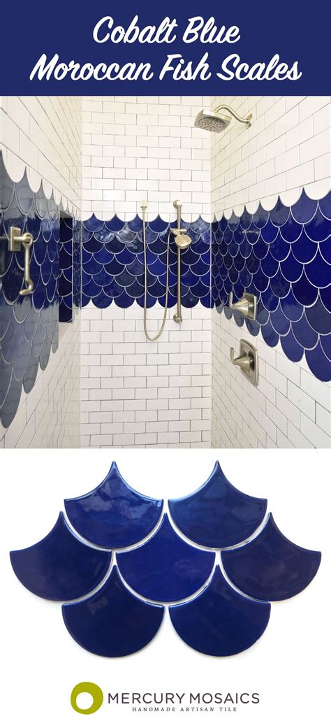 cobalt blue moroccan fish scale tile | unique bathroom shower tile ideas | Mercury Mosaics ...