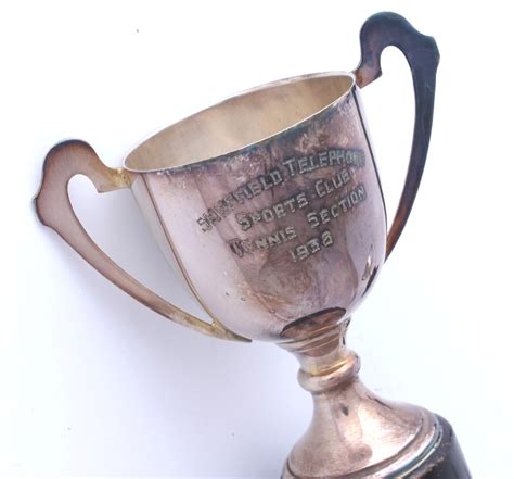 Three Small Silver Plated Tennis Trophy Cups. Telephone, Sheffield 1936.