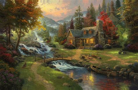 Mountain Paradise - Limited Edition Canvas - Thomas Kinkade Studios | Thomas kinkade, Pinturas ...