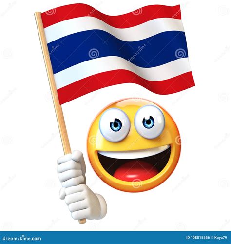 Emoji Holding Thai Flag, Emoticon Waving National Flag of Thailand 3d ...