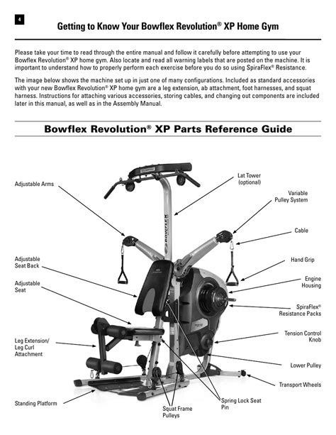 Bowflex revolution, Xp parts reference guide, Getting to know your ...