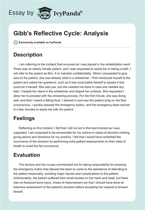 Gibb's Reflective Cycle: Analysis - 1843 Words | Essay Example