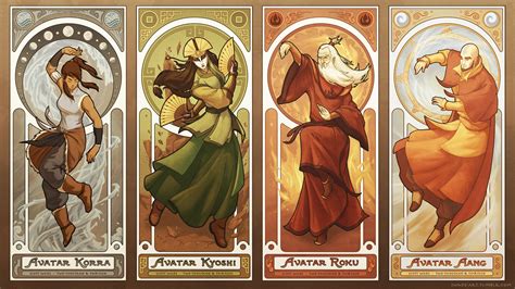 Avatar: The Last Airbender, Korra, Aang, Elements, Kyoshi, Roku, Alphonse Mucha Wallpapers HD ...