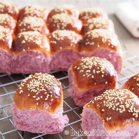 Purple Sweet Potato Buns (Old Dough Method) - BAKE WITH PAWS