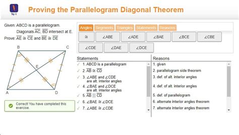 Given: ABCD is a parallelogram. Diagonals AC, BD intersect at E. Prove: AE = CE and BE = DE : r ...