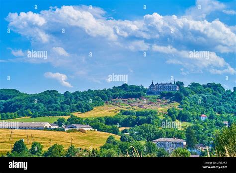 The scenic landscape with old Pidhirtsi Castle on the hill in Lviv Region, Ukraine Stock Photo ...