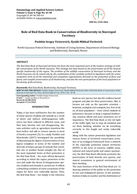 (PDF) Role of Red Data Book in Conservation of Biodiversity in Stavropol Territory