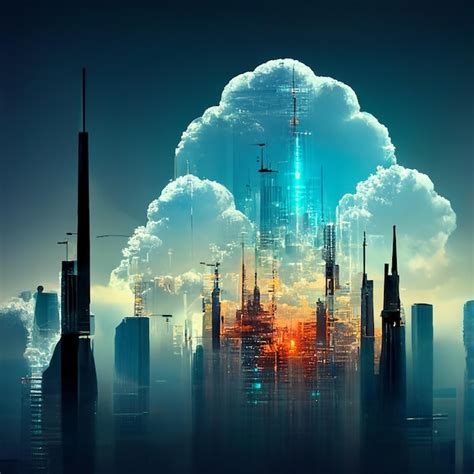 Premium AI Image | Design of futuristic sky city abstract towerillustation design