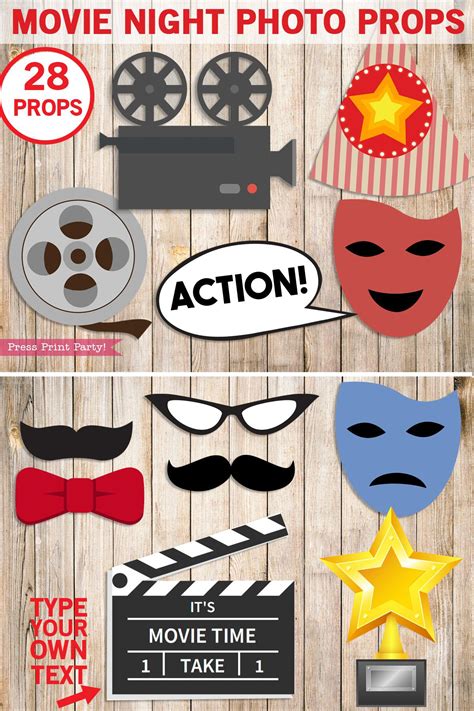 Movie Night Props Printable Photo Booth Birthday Party - Etsy | Photo booth props, Movie themed ...