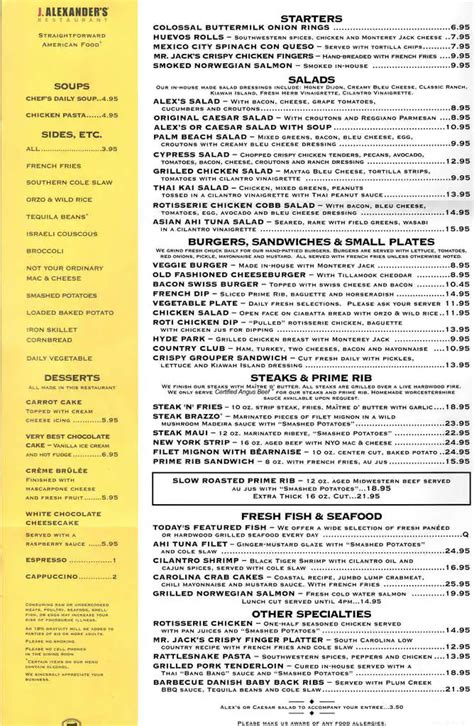 J. Alexander's Menu, Menu for J. Alexander's, Restaurant Row, Orlando - Urbanspoon/Zomato