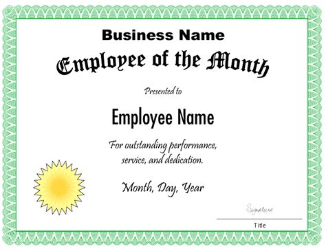 Employee of the Month Certificate Template - Green - Fill Out, Sign ...