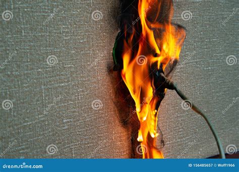 Burning Electrical Wiring and Electrical Outlet. Faulty Wiring Causes Fires Stock Image - Image ...