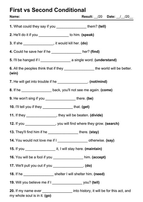 101 First vs Second Conditional PDF Worksheets with Answers - Grammarism