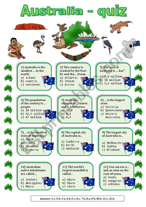 A quiz about Australia. Answer key included. | Quiz, Australia ...