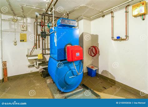 Old Blue Buderus G 105 Heating Boiler with Red Ray Oil Burner Editorial ...