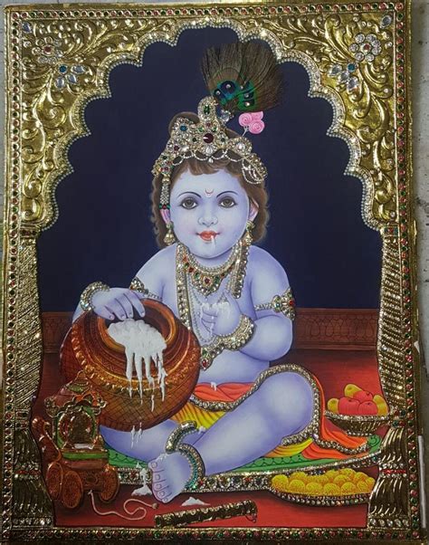 Krishna Bal Gopal K Tanjore Painting With Frame 18.inc X 17inc X1.15 ...