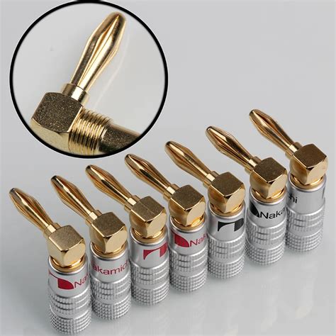 8PCS Nakamichi Right angle Banana Plugs Gold Plated Musical Speaker Wire Cable Connector 4mm For ...