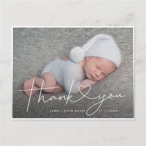 Baby Photo Thank You Script Heart Birth Announcement Postcard | Zazzle.com | Baby photos, Birth ...